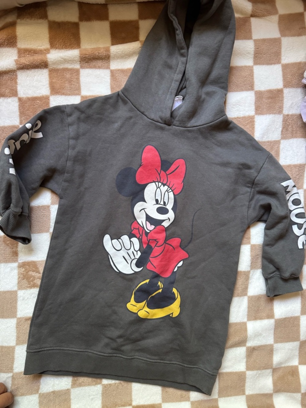Zara Gray Kids Minnie Mouse Hoodie with Red Bow and Yellow Shoes